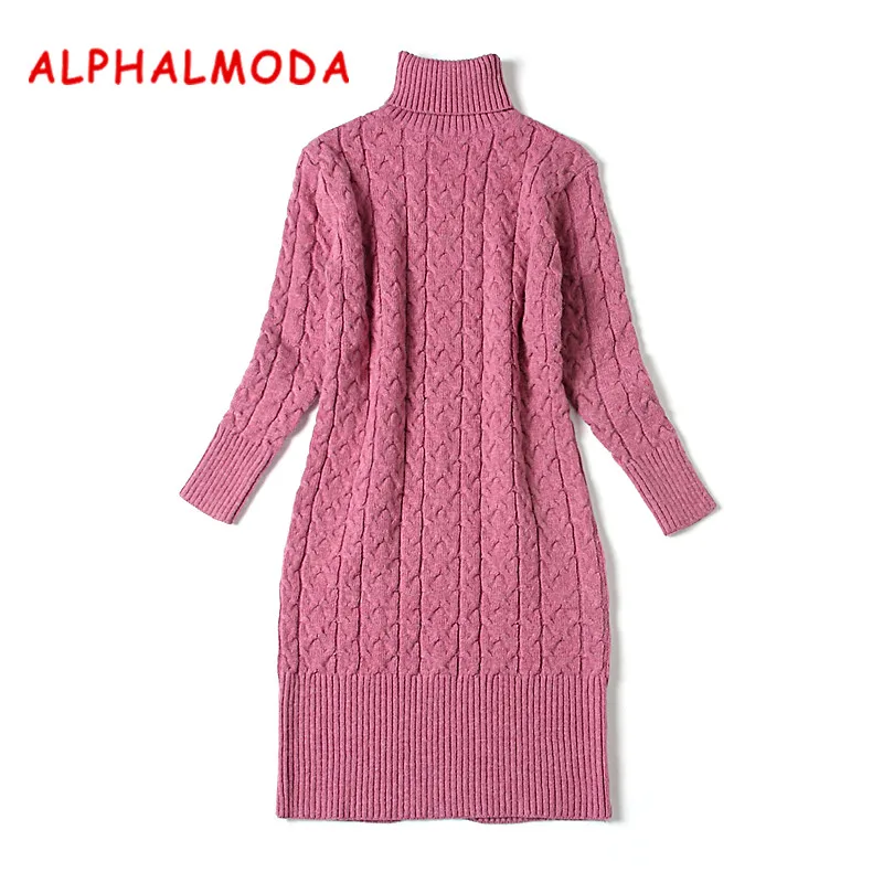 ALPHALMODA зимняя Женская водолазка с кроличьим мехом, утолщенное теплое скрученное платье с разрезом сзади, сексуальное платье, 4 цвета - Цвет: rose
