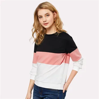 

Paris girl Active Chic Sweatshirts Cut Sew Patchwork Pullovers Women Tops Color Block Crew Neck Fall Casual Women Sweatshirts