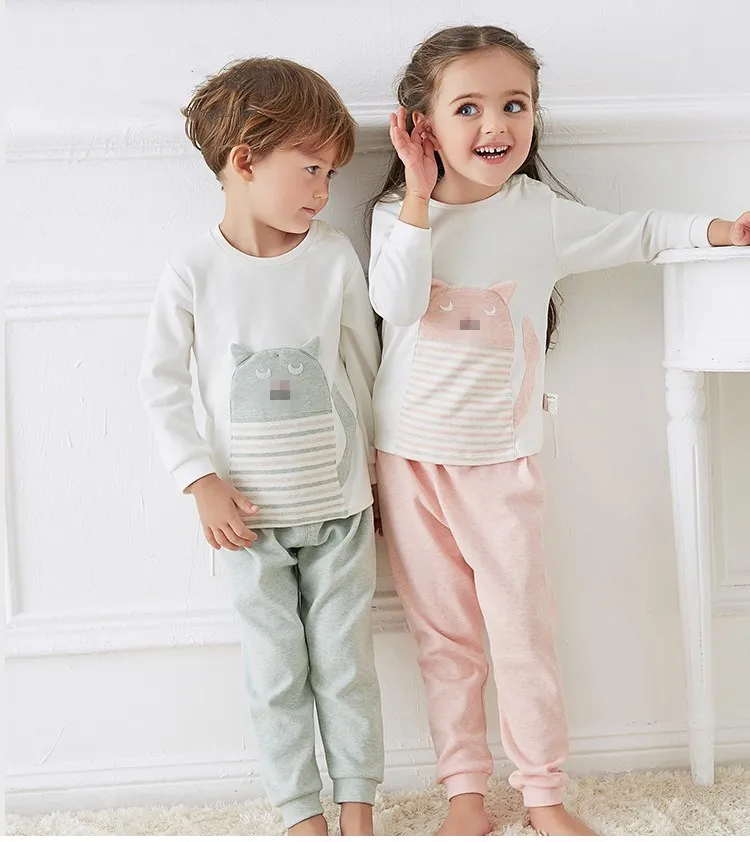 New Patch Cotton Long Sleeve Pijama Clothing Two Pieces Set Kids