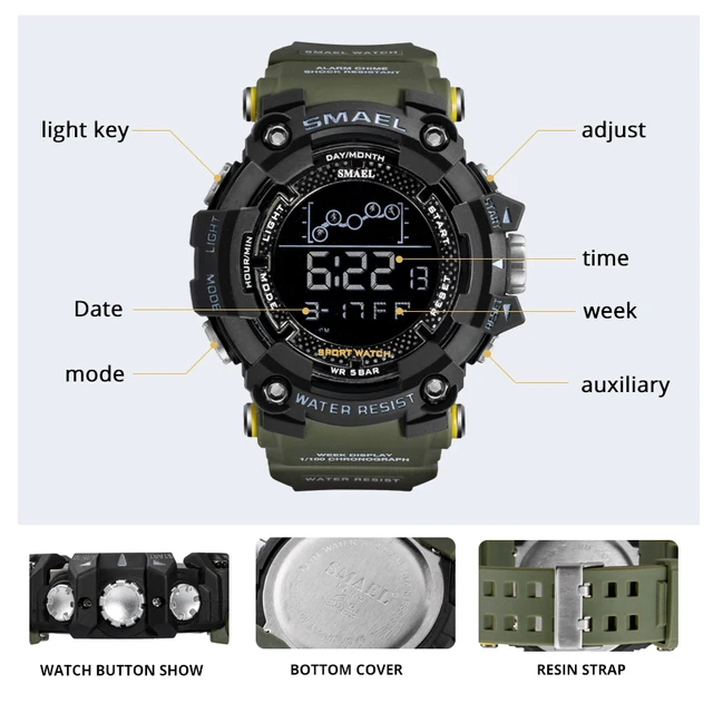 Mens Watch Military Waterproof Sport Wrist Watch Digital Stopwatches For Men 1802 Military Watches Male Relogio Masculino 2