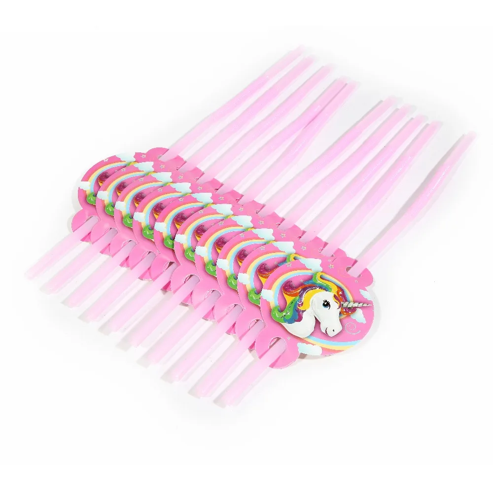10PCS/Lot Wholesale Unicorn Theme Plastic Straw Party Decoration Baby