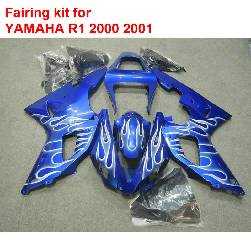 

Compression molding motorcycle fairings for Yamaha YZFR1 2000 2001 white flames black fairing kit YZF R1 00 01 BA121