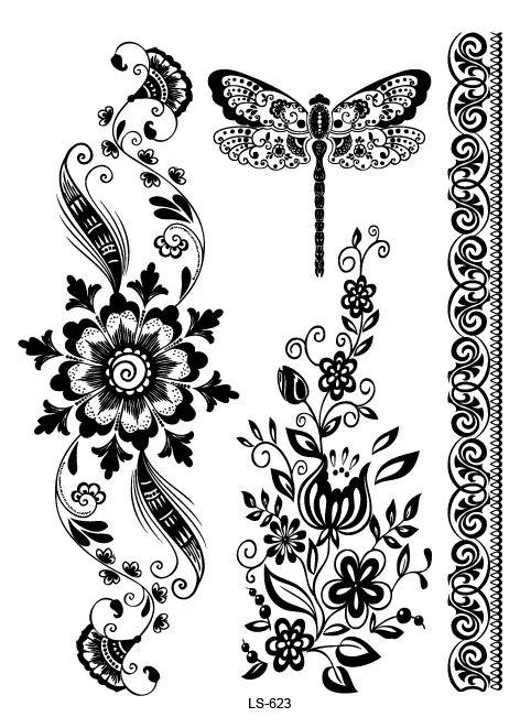 Черная хна рука татуировки большой размер сексуальный цветок Индия Мандала Вдохновленный стикер тела ноги браслет Временные татуировки RA018 - Цвет: 623