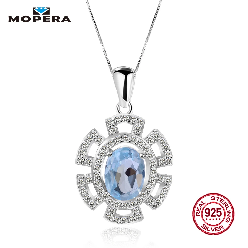 Mopera Genuine Oval Natural 1.4ct Blue Topaz Crystal 925 Sterling