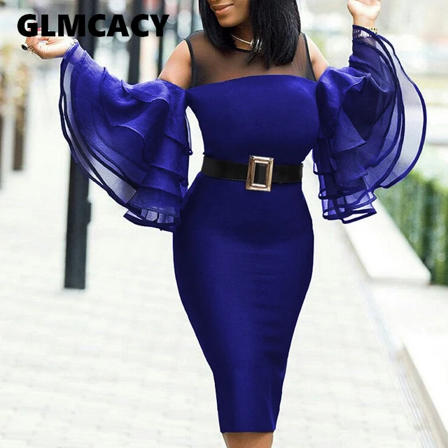Best Price Plus Size Women Cold Shoulder Bodycon Party Midi Dress Ladies Elegant Formal Ruffles Night Club Evening Gown Vestidos