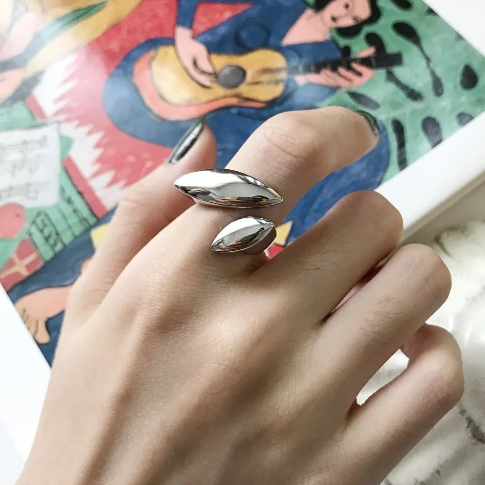 

minimalist Authentic S925 Sterling Silver Fine Jewelry geometric glossy polished surface rings silver creative open J277
