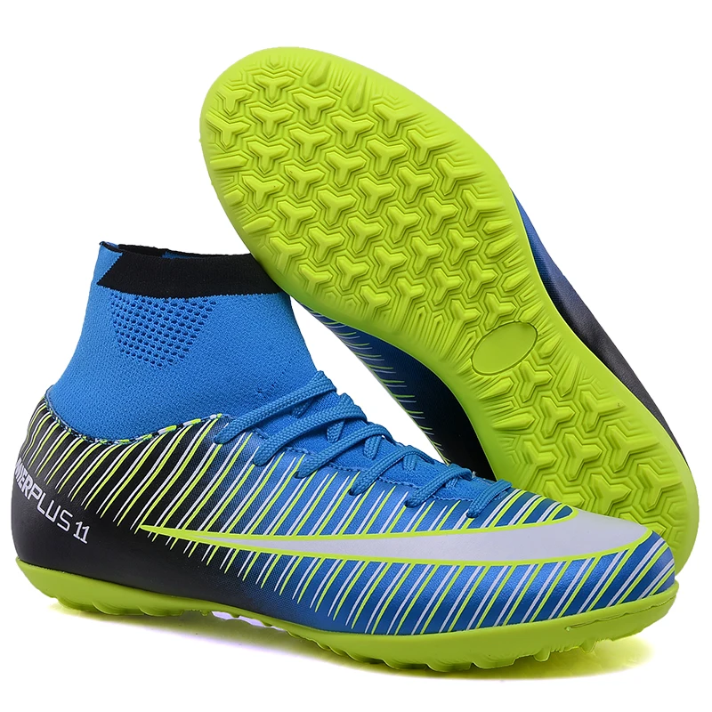 

FANPAO Superfly TF Turf Soccer Sneakers for Kid Children Out In Door Anti-slip Flat High Top Ankle Protector Men Women Football