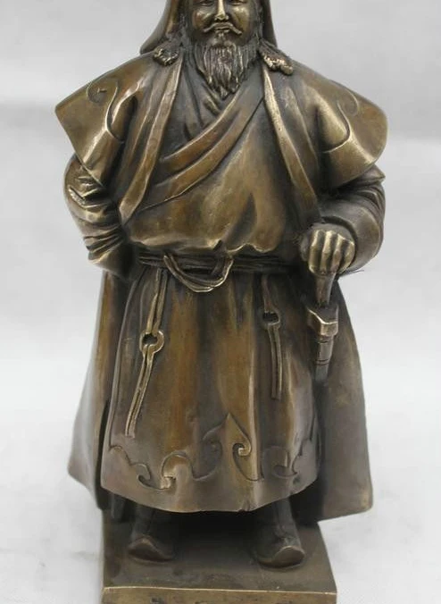 

12" Chinese Bronze Yuan Dynasty Emperor Heaven Genghis Jenghis Khan Statue