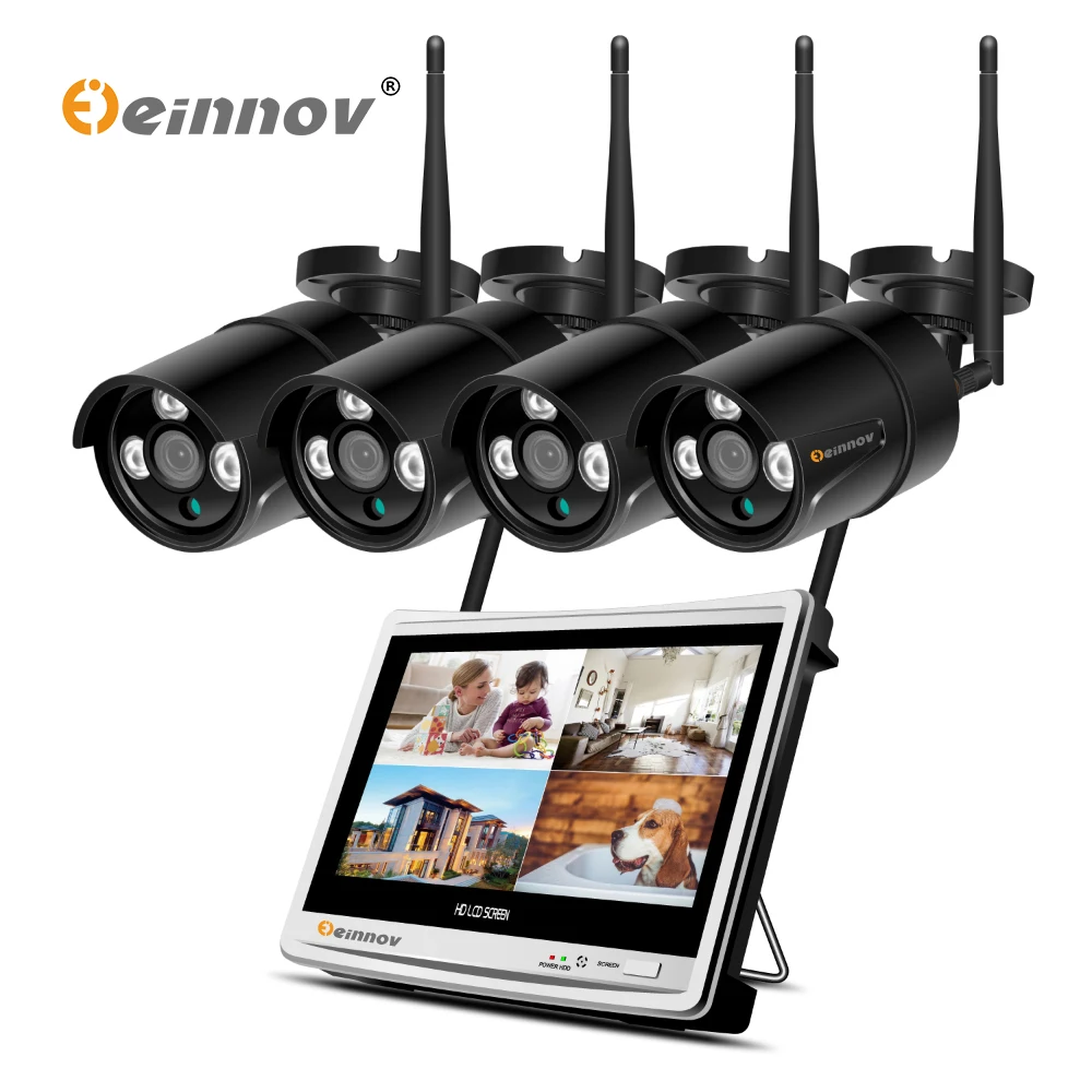 

Einnov 4CH 1080P Wireless NVR Wifi CCTV System 12" LCD Monitor Screen 2MP Outdoor Security Wifi Camera Video Surveillance Kit HD