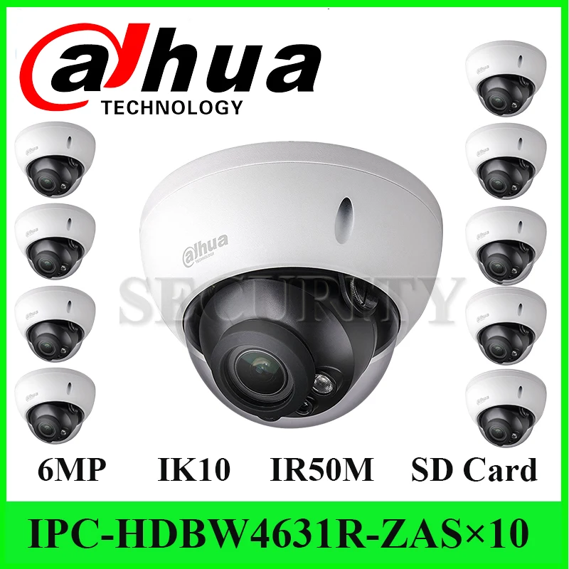 

10 Pcs/Lot Dahua Original IPC-HDBW4631R-ZAS With LOGO 6MP IP67 PoE Network Camera IK10 2.7-13.5mm Motorized Lens IR50M SD Card