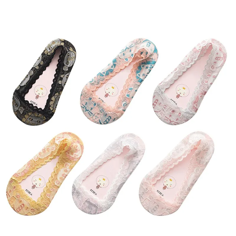 Летние дышащие нескользящие носки-невидимые лодочки с вышивкой из мультфильмов для маленьких девочек