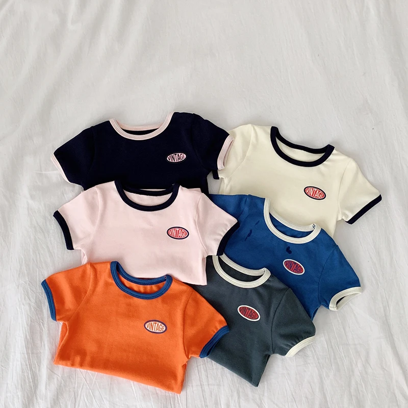 

2019 summer new baby girls Fashion color bump joker pure cotton short sleeves T shirts children clothing