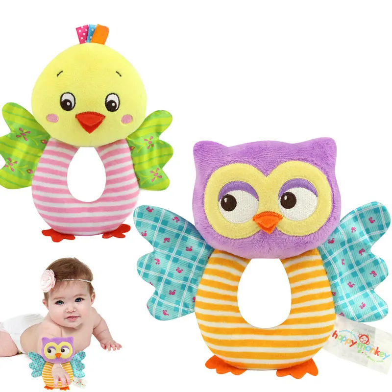 Fashion Newborn Infant Rattles Toy Handbell Cartoon Animal Owl Chicks Boy Girl Hand Bell Toddler Baby
