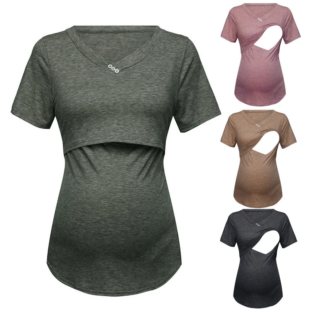 Для грудного вскармливания одежда Для женщин короткий рукав чистый Цвет Топы Грудное вскармливание Nusring Одежда для беременных ropa embarazada