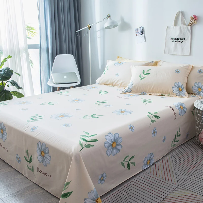 Hot Sale Colored Grass Pattern Bed Sheet Cotton Mattress Protector Cover Flat Sheet 3Pcs Soft Bedcl