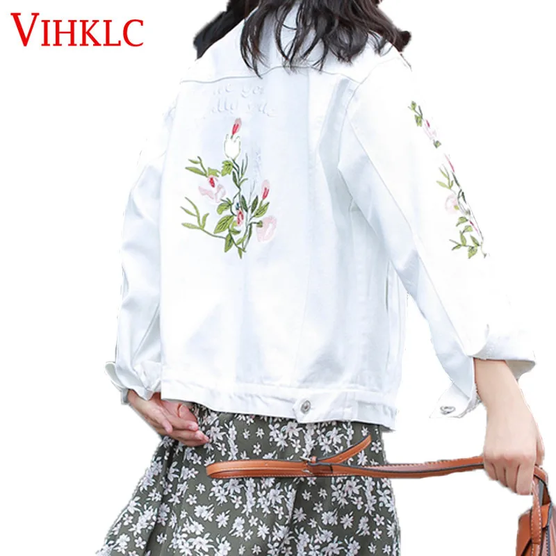 

Denim Jacket Female Spring Autumn Embroidery Korean Loose Wild BF Wind 2018 New Students Harajuku White Light Short Section X46