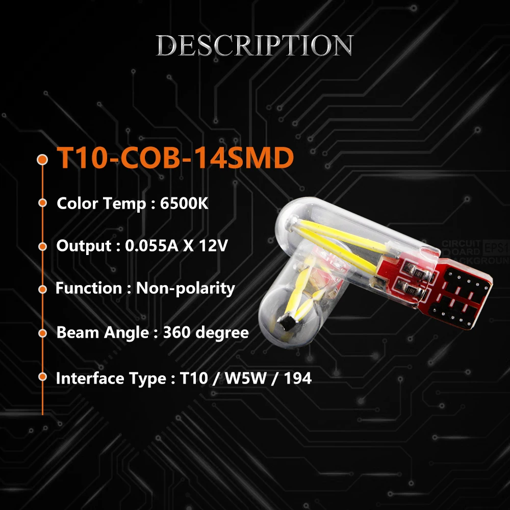 YM E-Bright 2 шт Новые T10 COB 14 SMD 194 168 W5W 12V Автомобильные светодиодные лампы для интерьера стеклянные автомобильные лампы Белый Синий Красный ледяной синий зеленый янтарь