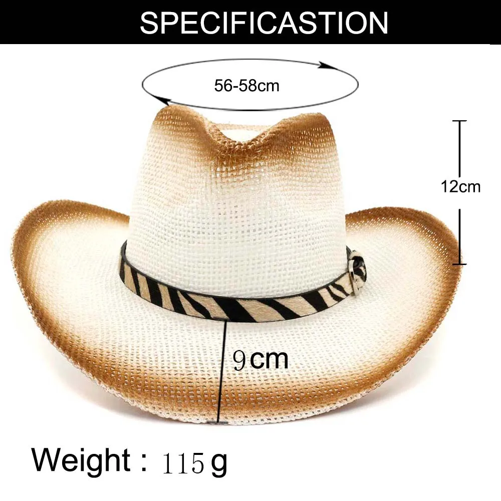 Cowboy Man Sun Hat Summer Straw Panama Casual Beach Wide Brim Outdoor Cap Accessory (6)