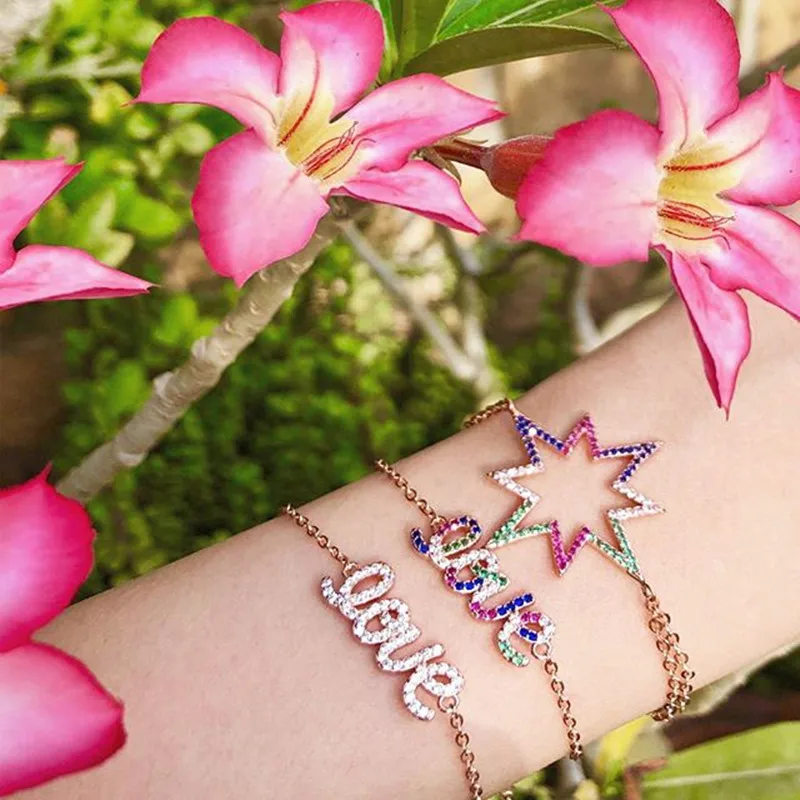 

2019 new style jewelry copper cz collection wholesale lovely 4 colors lover valentines gift fashion Chic chain women bracelets