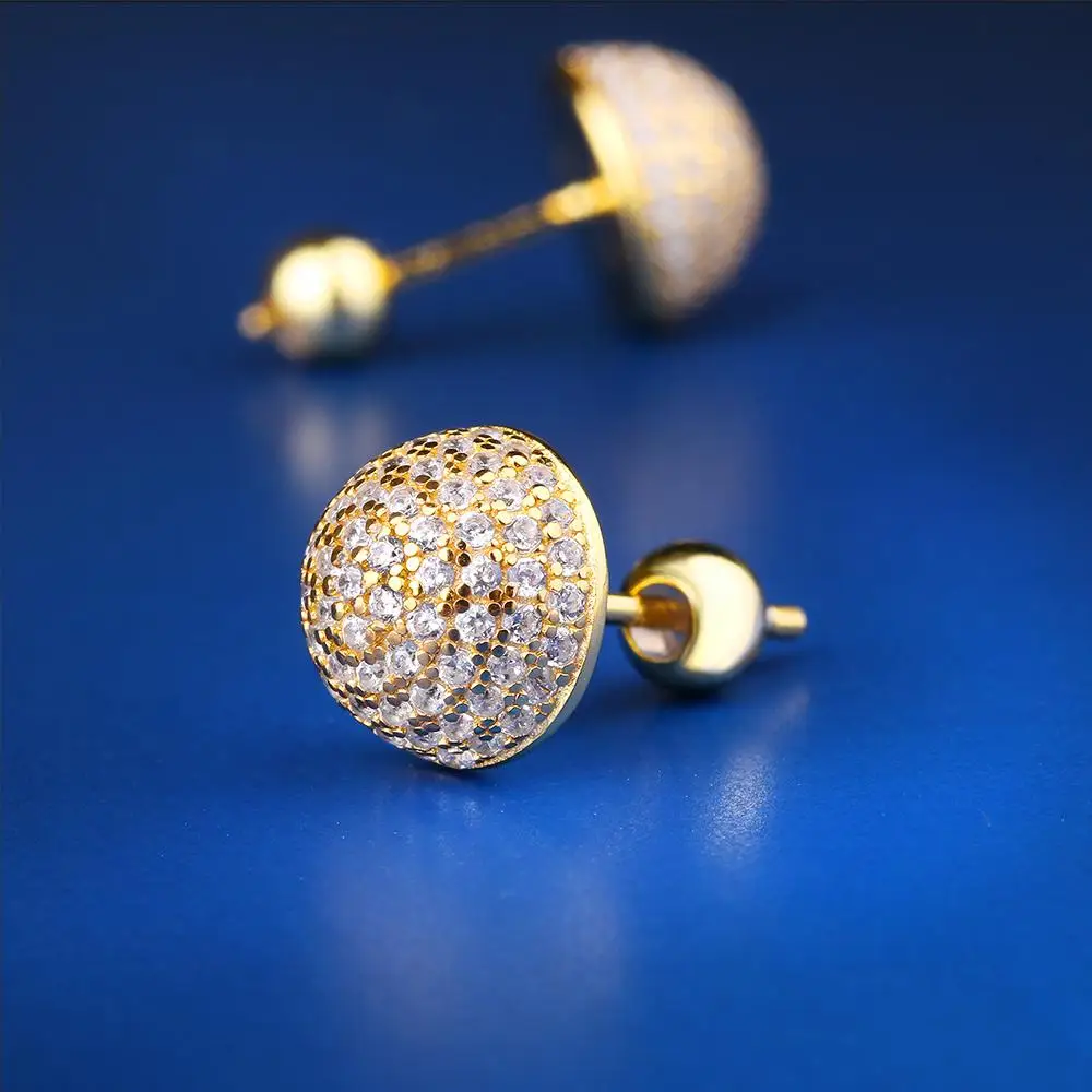 KRKC&CO 14K Gold Iced Out 925 Sterling Silver Button Earrings Hip Hop Jewelry for amazon/ebay online store Wholesale in Stock