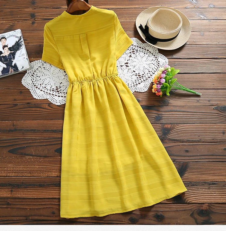Япония Мори девушка желтое летнее платье женское короткий рукав однобортное винтажное платье S-XL женская одежда
