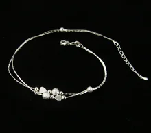 Lovely heart simple Bead Anklet Silver plated Chain Beach Ankle bracelet Fashion Women Jewelry D4587a