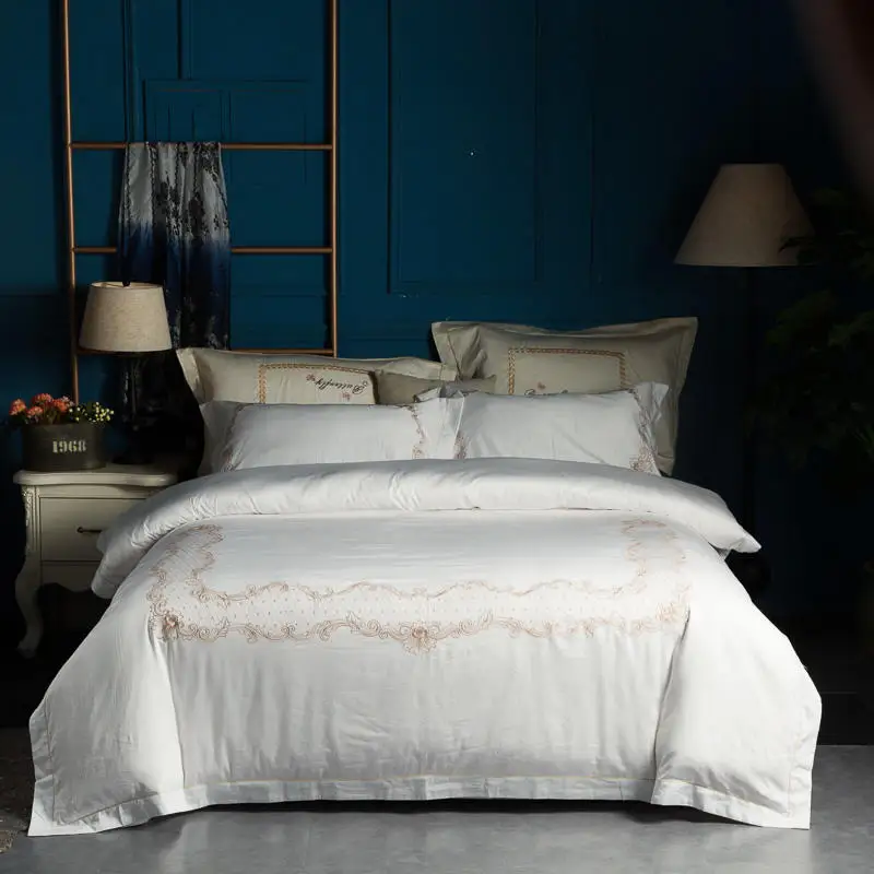 

Embroidery 100%Cotton White Grey Bedding Set Queen King size Bed set Bed linen Bedsheet Duvet cover parrure de lit ropa de cama