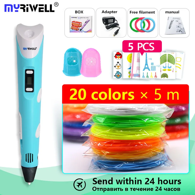 Myriwell 3D Ручка RP-100B ручки 100 м ABS 1.75 мм PLA-волокно 3D печатных ручка 3 D ручка умный ребенок подарок на день рождения модель инструмент для рисования - Цвет: blue pen  A100m