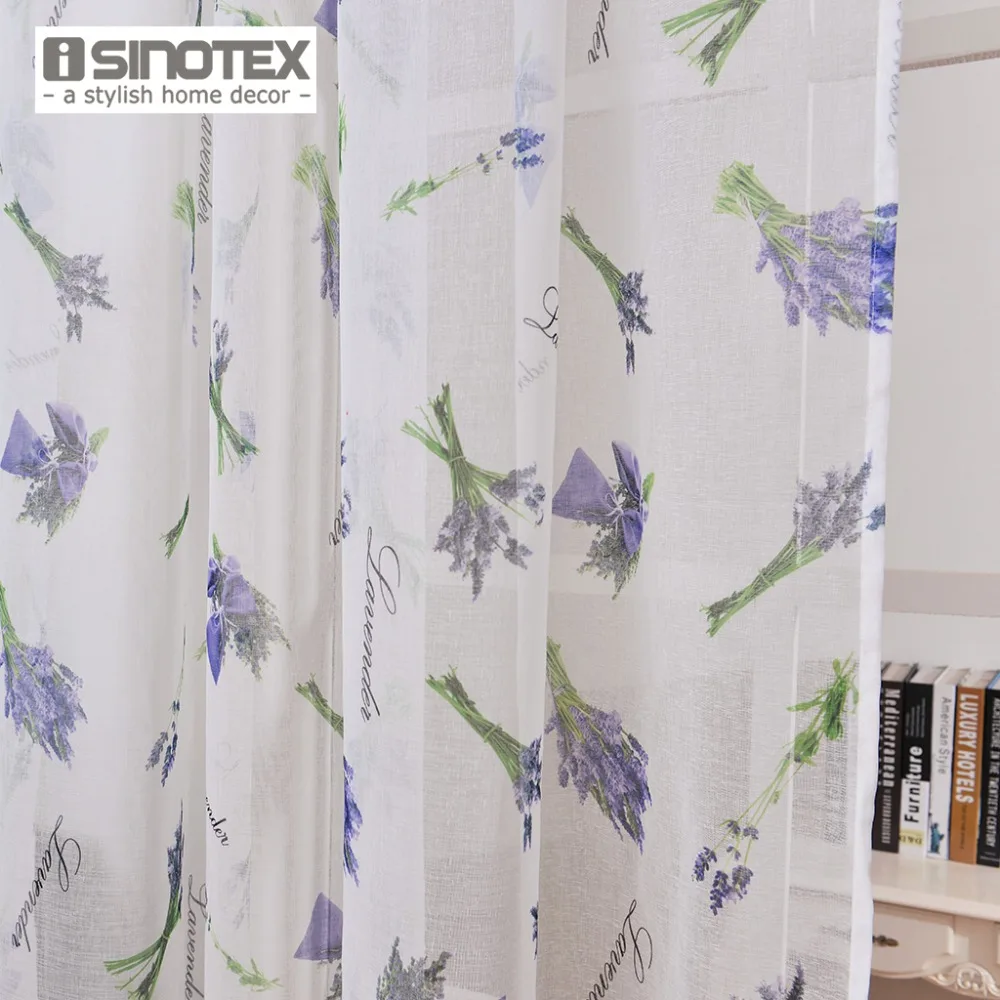 

iSINOTEX Window Curtain Lavender Printed Pattern Transparent Sheer Linen&Cotton Fabric For Home Living Room Screening 1PCS/Lot