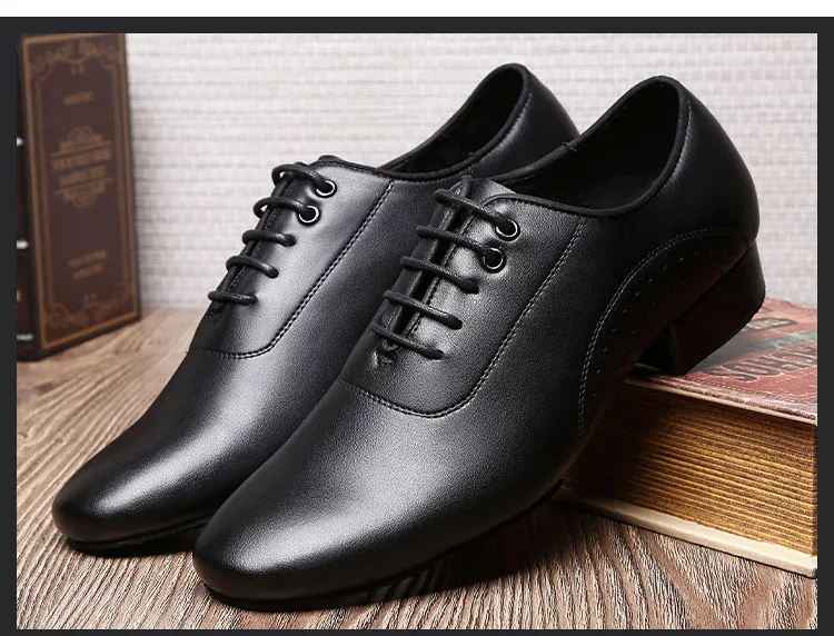 Genuine Leather Men Latin Ballroom Dance Shoes Black Modern Square Dance Shoes Low Heel 3cm Adult Male Dance Shoe Indoor Outdoor