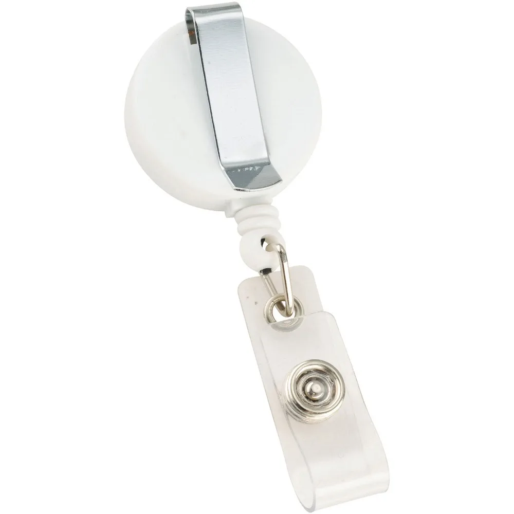 Retracting white ID badge holder roller clip, back belt clip,extend nylon cord,hospital nurse,office employee,trade show favor