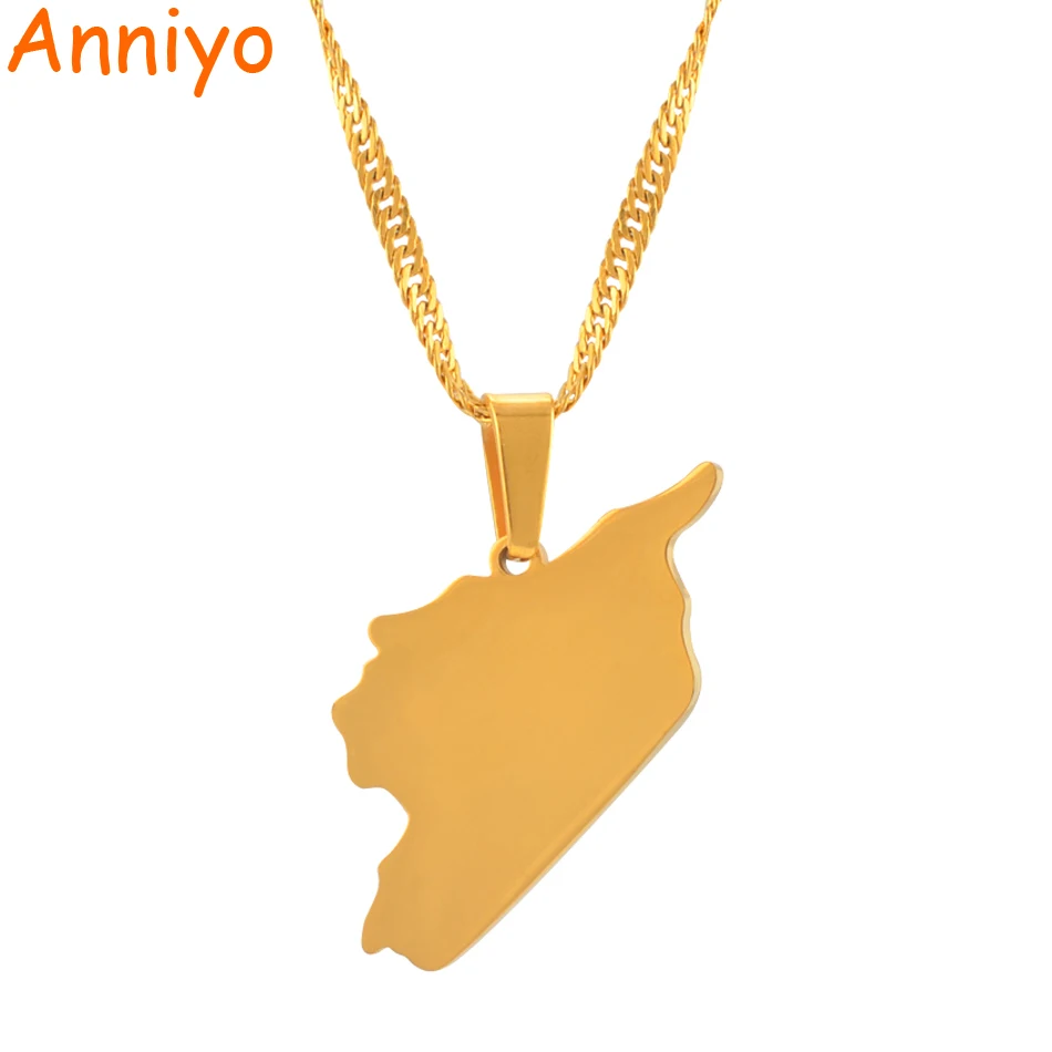 

Anniyo Gold Color Syria Map Necklaces Charms Pendant Necklaces Syrians Jewelry Middle East #042921