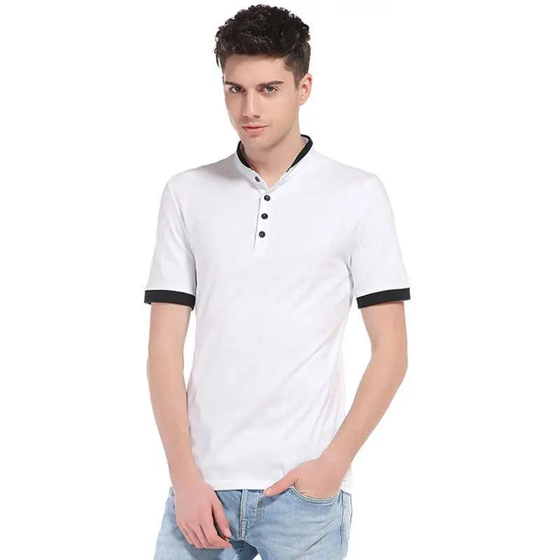 2017 New Henry collar Shirt Short Sleeve Men's Shirt Tops Henley Collar Tee Summer Tops Blouse 