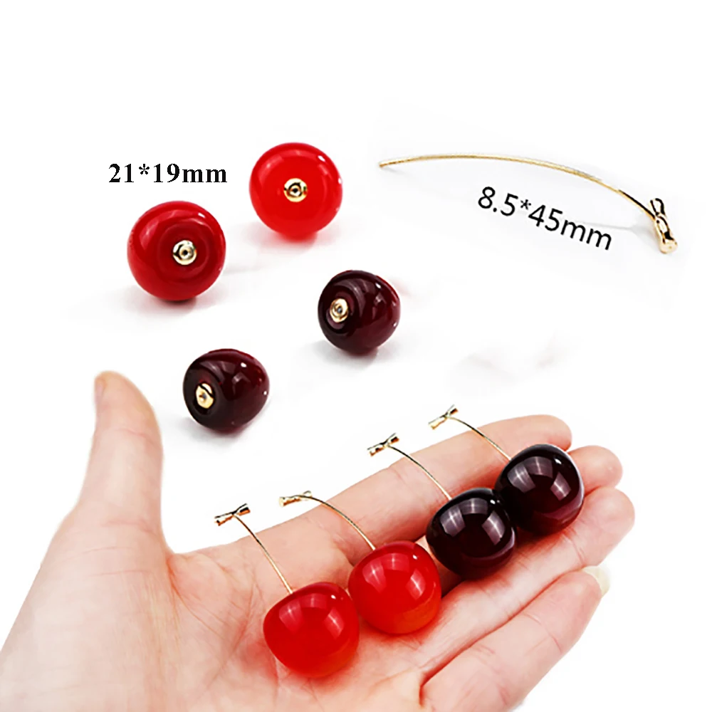 1Pair Women Girls Resin Cute Round Dangle Red Cherry Fruit Earrings Jewelry Gift