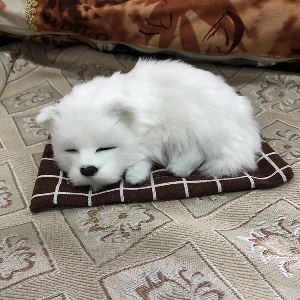 

Cute Car Auto Simulation Sound Sleeping Plush Puppy Dog Decoration with Mat
