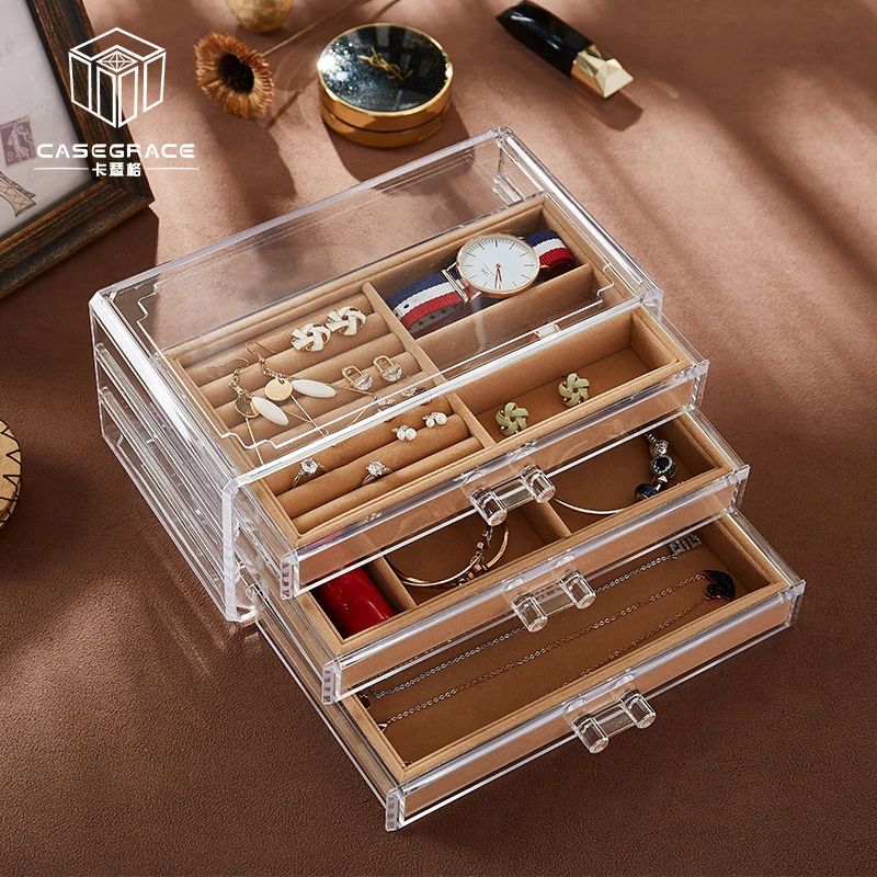 

Casegrace Three Layers Acrylic Transparent Jewelry Box Ring Stud Earrings Necklace Jewelry Storage Box Jewelry Display Organizer