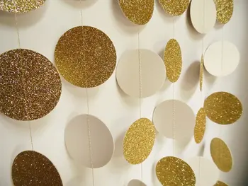

Gold Glitter and Shimmer Pearl Circle Garland, Paper Dot Garland, Wedding Reception Decor, Bridal Shower Decoration