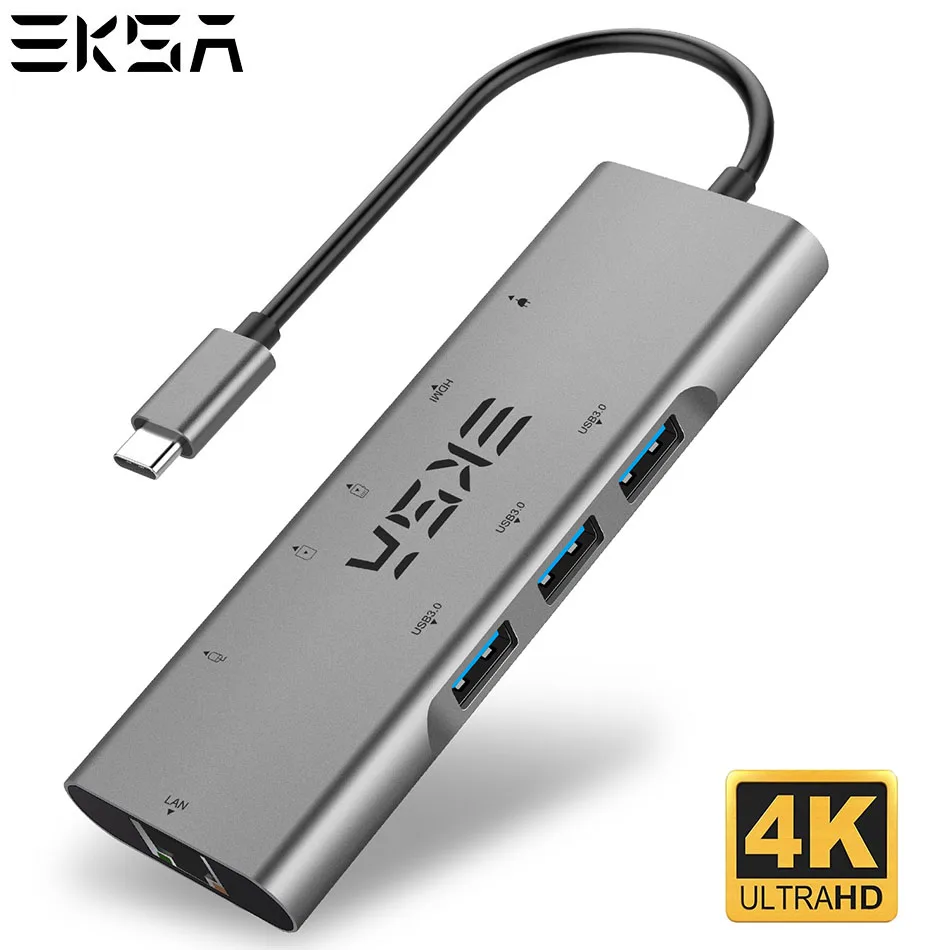 

EKSA 9 in 1 SB-C HUB Type C HUB DMI RJ45 USB3.0 USB2.0 PD for MacBook Samsung Galaxy S10 Huawei Mate 20 P20 Pro Type C USB New