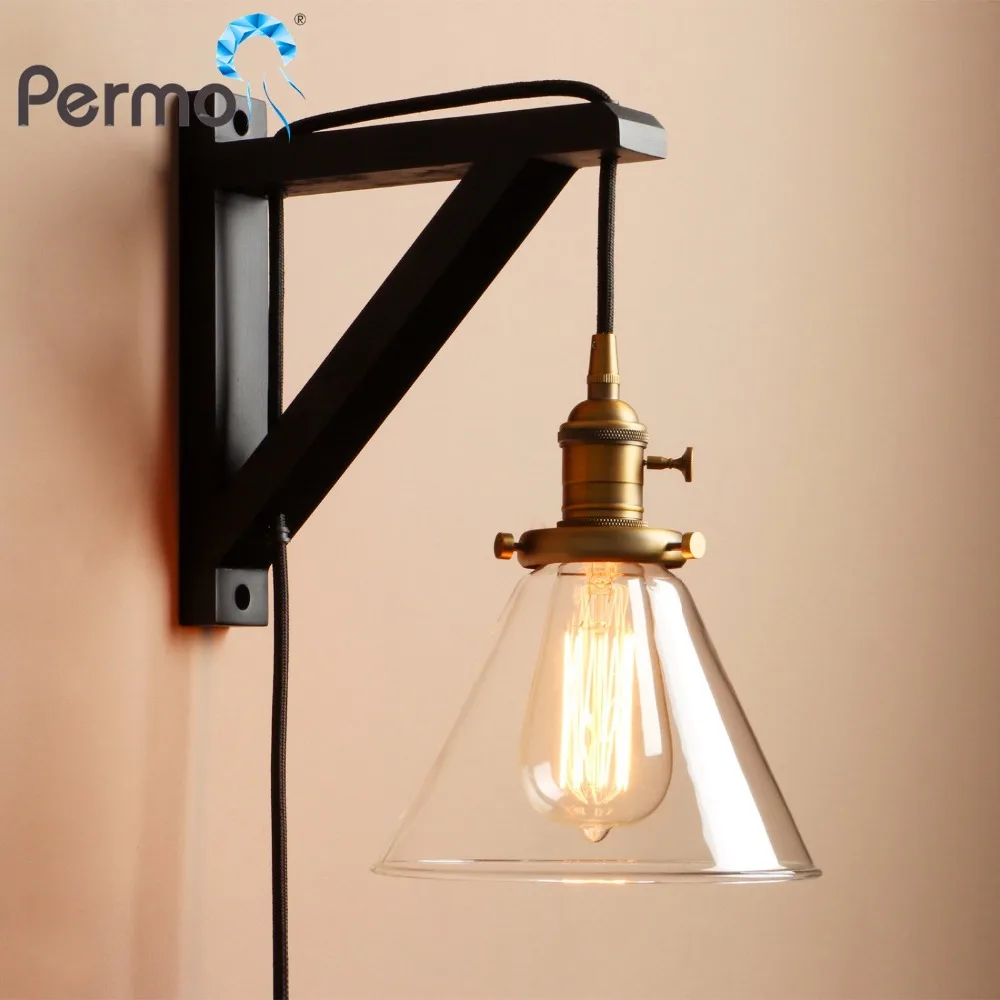 Permo Modern Handmade Wooden Lamp Hook Wall Sconce Light Vintage Funnel