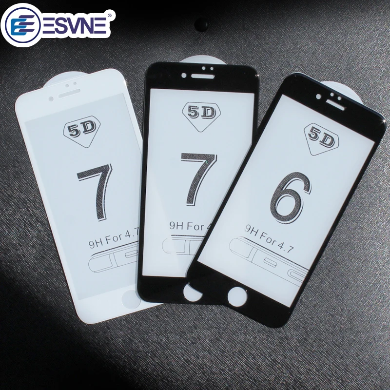 Esvne 5d الزجاج المقسى ل فون 7 الزجاج 6s 8 plus X XS MAX XR ثانية زائد حامي الشاشة ل فون 6 الزجاج غطاء فيلم كامل منحني حافة