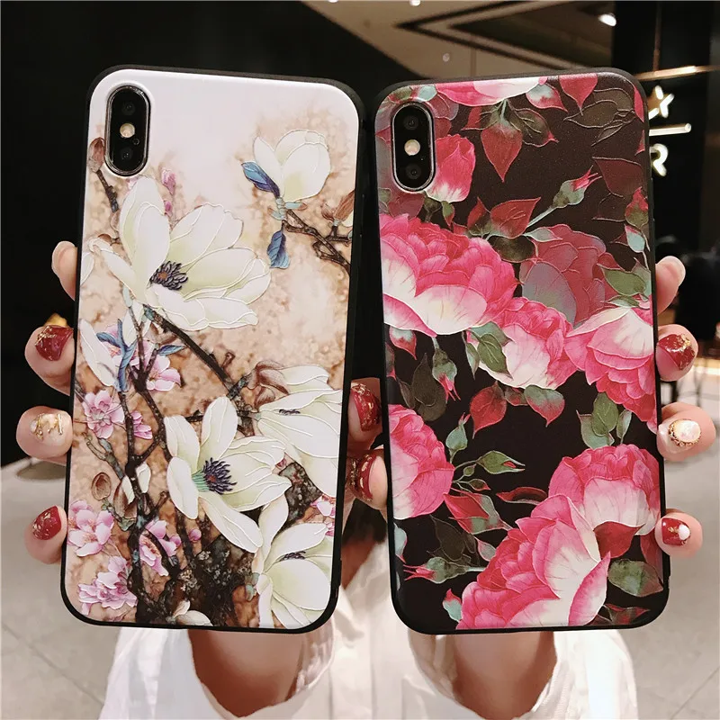 3D emboss flower silicone case for iphone x xr xs max 6splus 8 7plus 5s 5se on for iphone 6s plus case for iphone 7 plus case