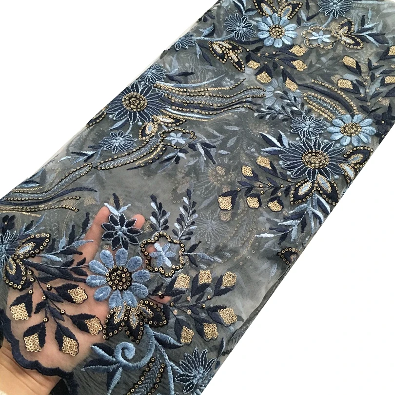 

Guipure Cord Lace 5Yards Sequins Tulle Material Navy Powder Blue Gold African Sequence French Lace High Quality For Wedding