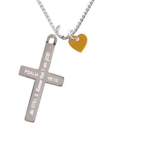 Acrylic 5/16 Gold Tone Heart - Be Still and Know - Cross Necklace (1)
