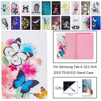 

Cover Case for Samsung Galaxy Tab A 10.1 2019 SM-T510 SM-T515 T510 T515 Painted Cat Stand Soft Shockproof Tablet Shell +Film+Pen