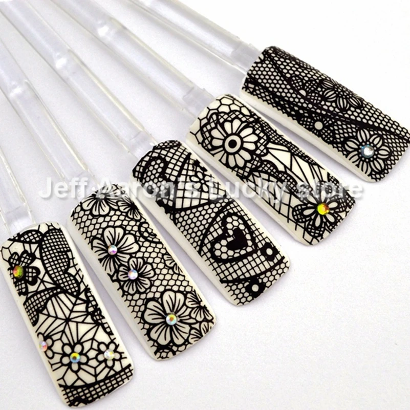 

10pcs/lot Beauty 3D Nail Art Stickers Decals For Nail Tips Decoration Tools Black Flower Lace Design Nail Supplies
