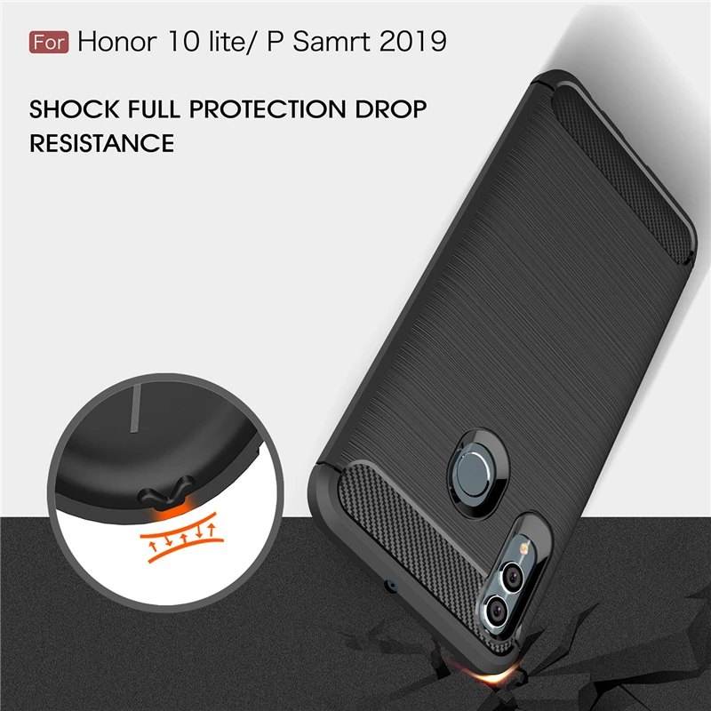 Чехол из углеродного волокна для Huawei P Smart 2019 Гибридный Силиконовый чехол ТПУ PSmart 6