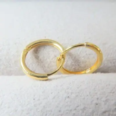 

Solid 18K Yellow Gold Hoop Earrings 1mm Shiny Round Band Hoop Earrings 12mm Dia.