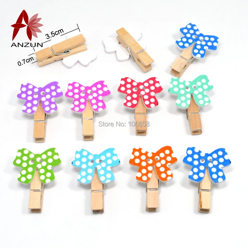 

10pcs 7x35mm Natural Wooden Clips With Bow For Photo Paper Clips Clothespin Craft Postcard Photo Wall wooden pegs