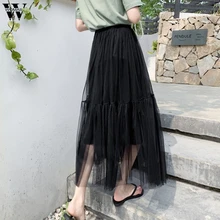 Womail Тюлевая юбка s Женская миди плиссированная юбка черная розовая Тюлевая юбка летняя Корейская эластичная сетчатая юбка-пачка с высокой талией M523