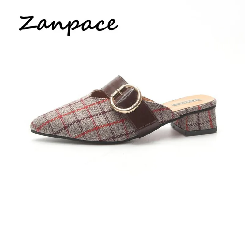 ZANPACE/женские тапочки на толстом массивном каблуке с пряжкой для тапочек модные